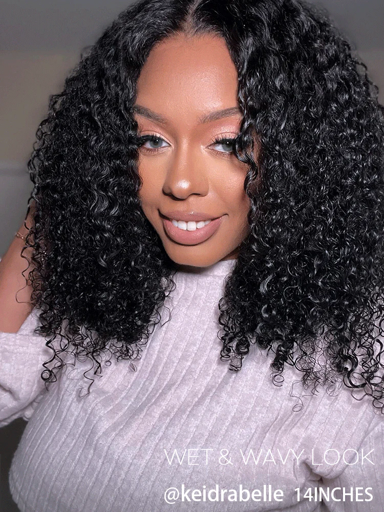 CurlyMe Pre-cut 9x6 HD Lace M-cap Wear Go Glueless Mini Knots Water Wave Hair Bob Wig Pre-plucked - Image 3
