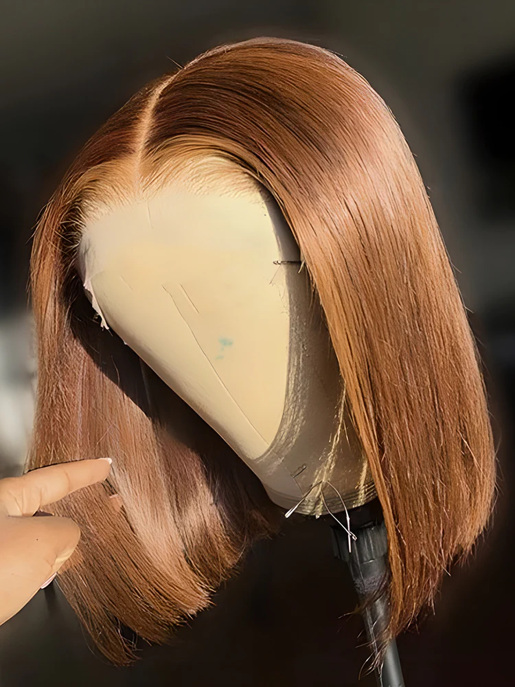 CurlyMe #6 Medium Brown Color Bob Wigs Straight Hair Lace Front Wigs - Image 4
