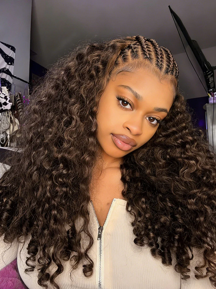 CurlyMe Mocha Mousse Color Burmese Curly Miracle Knots Pre-Separated Feather Crochet Human Hair Knotless Boho Braids Remy Hair Extensions - Image 2