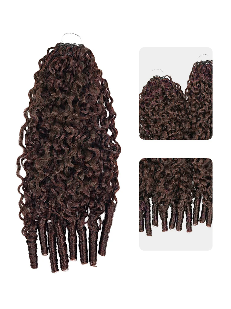 CurlyMe Mocha Mousse Color Burmese Curly Miracle Knots Pre-Separated Feather Crochet Human Hair Knotless Boho Braids Remy Hair Extensions - Image 3