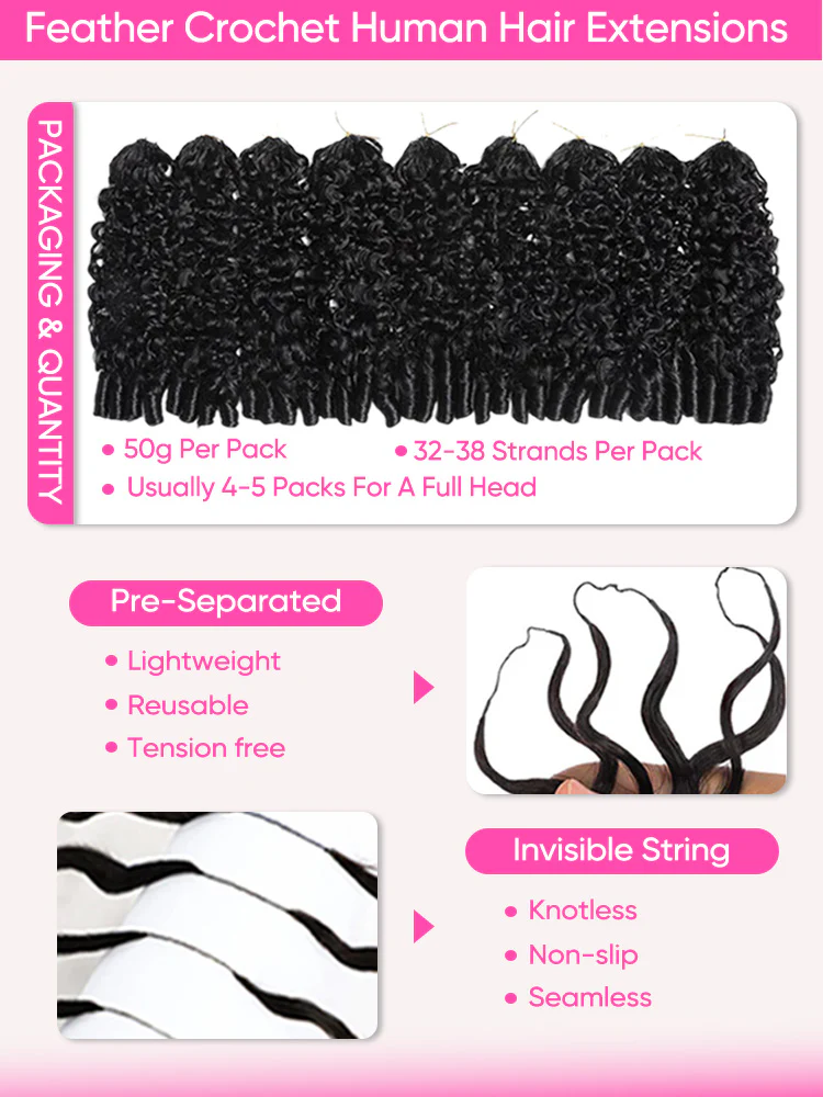 CurlyMe Mocha Mousse Color Burmese Curly Miracle Knots Pre-Separated Feather Crochet Human Hair Knotless Boho Braids Remy Hair Extensions - Image 5