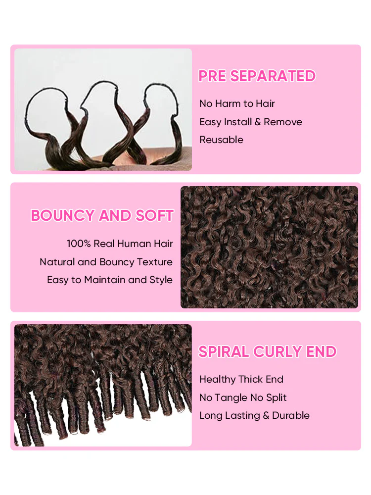 CurlyMe Mocha Mousse Color Burmese Curly Miracle Knots Pre-Separated Feather Crochet Human Hair Knotless Boho Braids Remy Hair Extensions - Image 6