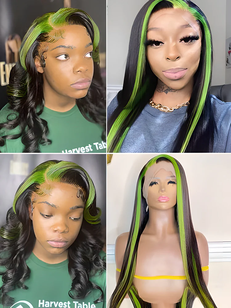 CurlyMe Highlights Straight Hair Black With Red Bangs 13x4 Lace Front Wigs - Image 2