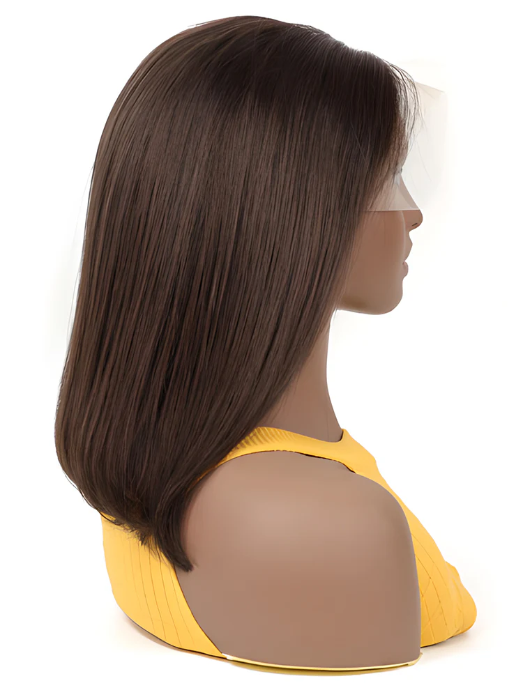 CurlyMe #2 Natural Brown Color Bob Wigs Straight Hair Lace Front Wigs - Image 4
