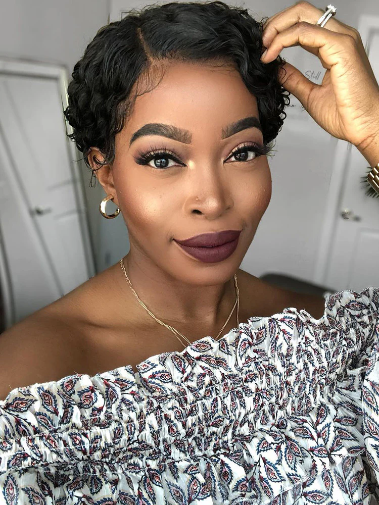 CurlyMe Summer Hairstyle Short Curly Hair Pixie Wig Human Hair Lace Wigs - Image 2