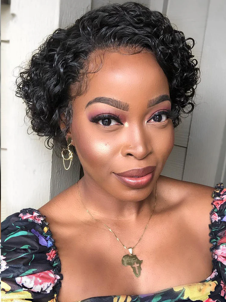 CurlyMe Summer Hairstyle Short Curly Hair Pixie Wig Human Hair Lace Wigs - Image 3