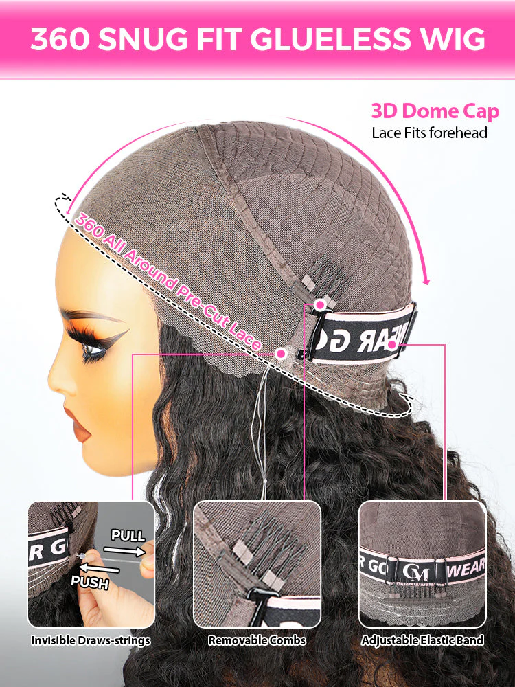 CurlyMe 360 Fit Wig Pre-Bleached Burmese Curly Human Hair Pre-Cut 360 Lace Wear Go Glueless Wig Pre-Plucked - Image 10