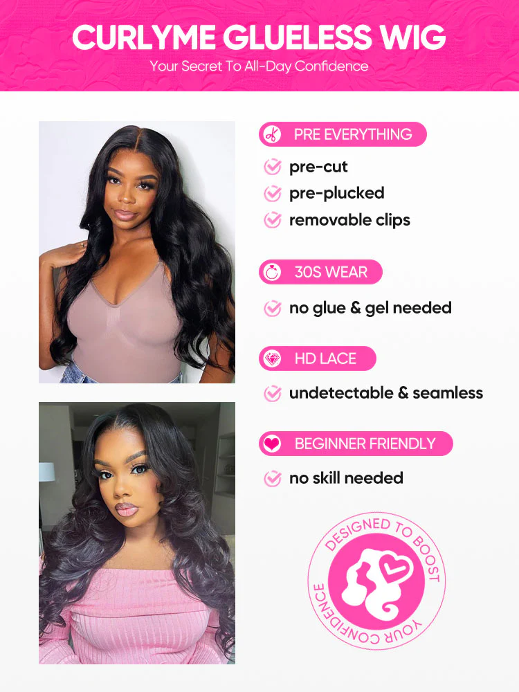 CurlyMe Pre-bleached Body Wave Hair Wear Go Glueless Wig 7x5 Pre-cut HD Lace Pre-plucked - Image 10