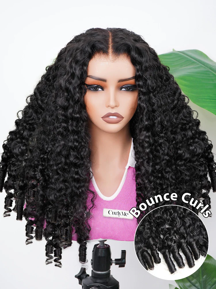 CurlyMe Pre Bleached Knots Burmese Curly Hair 13x6 Pre-Cut HD Lace Frontal Wig With Elastic Draw-string Wear Go Wig - Image 4