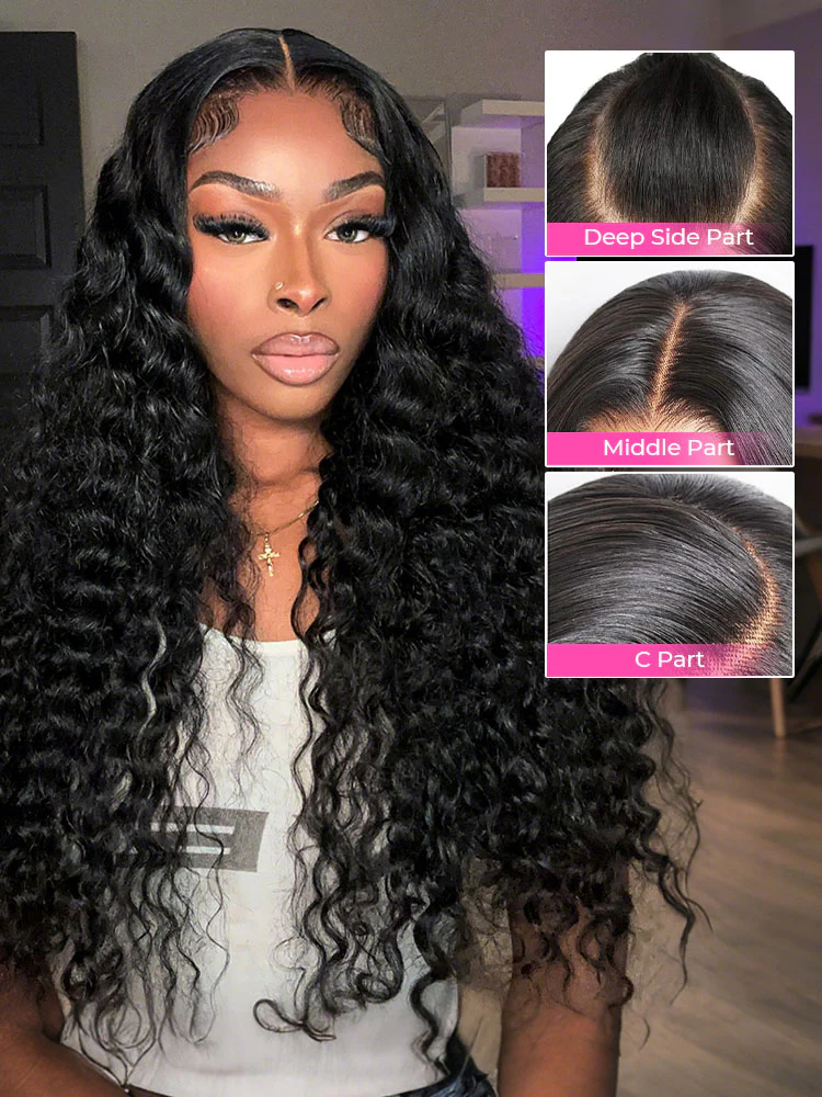 CurlyMe Pre-bleached Deep Wave Wear Go Glueless Wig Pre-cut 7x5 HD Lace Wig Pre-plucked