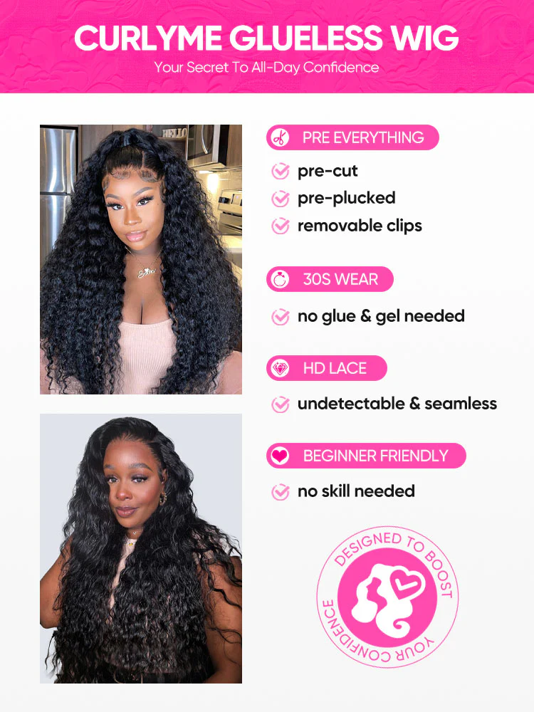 CurlyMe Pre-bleached Deep Wave Wear Go Glueless Wig Pre-cut HD Lace Wig Pre-plucked - Image 7
