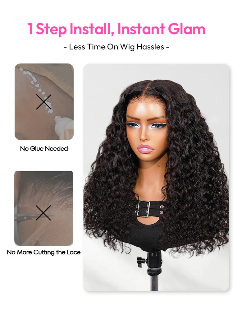 CurlyMe Wear Go Glueless Indian Curly Human Hair Wig Thick & Full Defined Curls 13x6 Pre-Bleached Knots Pre-Cut Full Lace Frontal Wig with Elastic Drawstring - Image 3