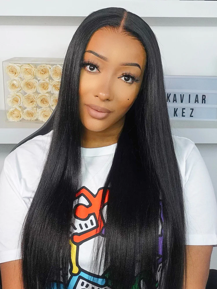 CurlyMe Pre-bleached Light Yaki Straight Hair Wear Go Glueless Wig Pre-cut HD Lace Pre-plucked - Image 10