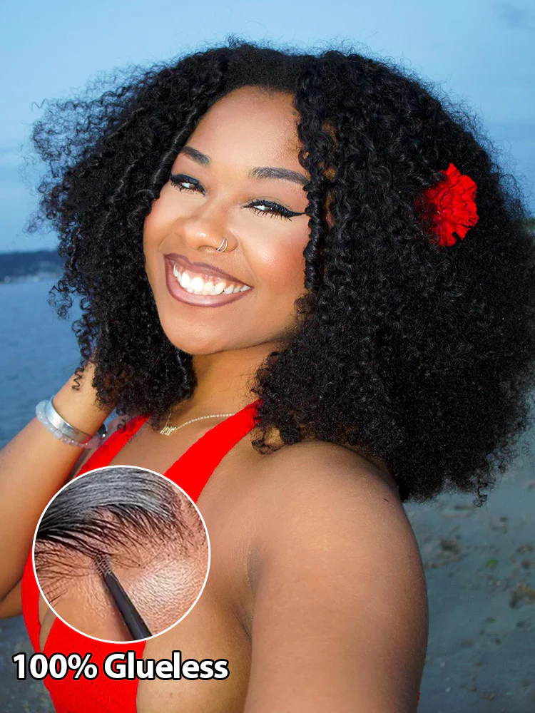 CurlyMe Layered Cut Pre-bleached Kinky Curly Hair Wear Go Glueless Wig 7x5 Pre-cut HD Lace Pre-plucked - Image 2