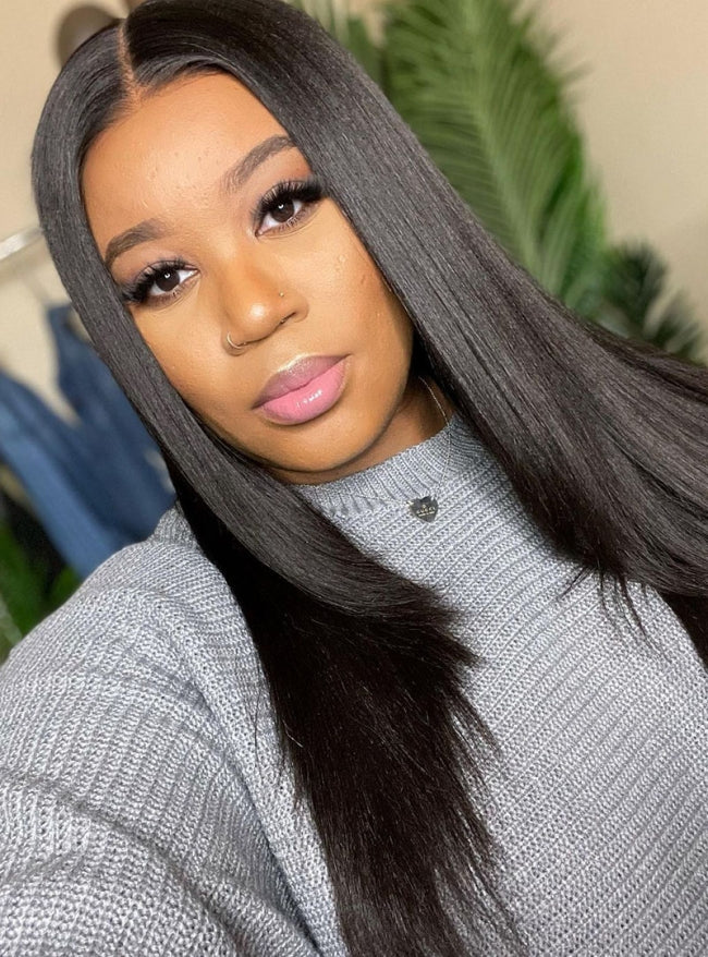 CurlyMe Layered Cut Pre-bleached Yaki Straight Hair Wear Go Glueless Wig 7x5 Pre-cut HD Lace Pre-plucked - Image 6