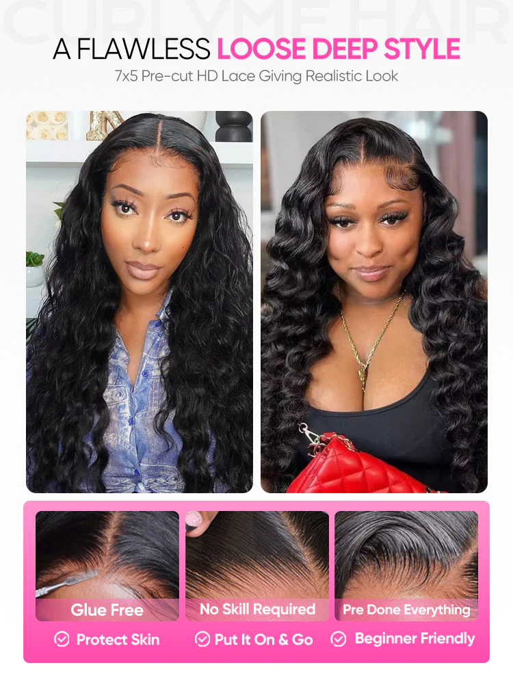 CurlyMe Pre-bleached Loose Deep Wave Hair Wear Go Glueless Wig 7x5 Pre-cut HD Lace Pre-plucked - Image 7