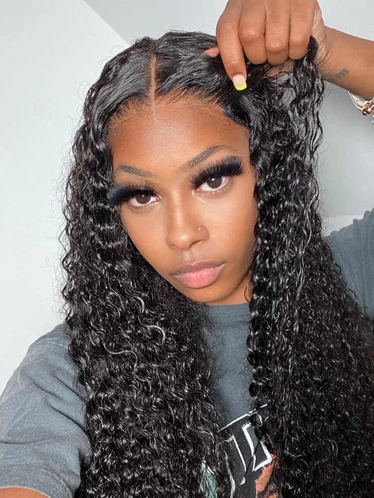 CurlyMe Pre Bleached Knots Water Wave Hair 13x4/13x6 HD Lace Frontal Wig With Elastic Drawstring Wear Go Wig - Image 4