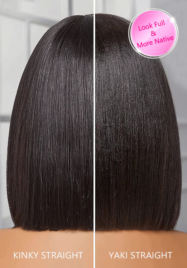 CurlyMe 360 Lace Wear Go Wig Pre-Bleached Yaki Straight Human Hair Pre-Plucked Lace Front Wig - Image 11