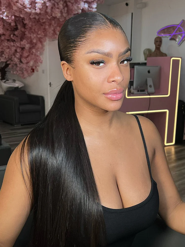 CurlyMe 360 Lace Wear Go Pre-Bleached Straight Human Hair Glueless Wigs Pre-Plucked Lace Front Wig - Image 4