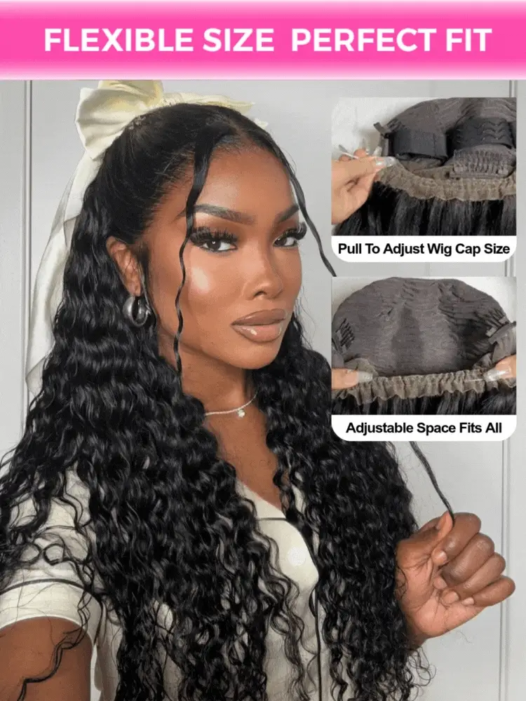 CurlyMe 360 Lace Fit Wear Go Pre-Bleached Water Wave Human Hair Glueless Wig Pre-Plucked - Image 9