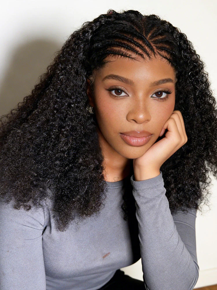 CurlyMe Pre-Braided Afro Kinky Curly 9x6 Pre-Cut Lace Wear Go Glueless Wig With Elastic Draw-string