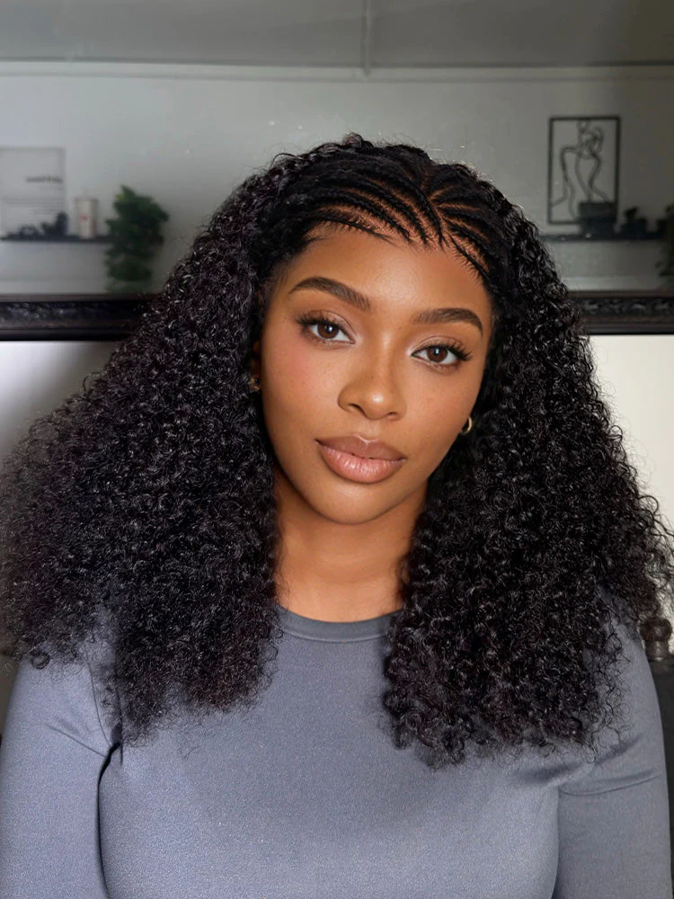 CurlyMe Pre-Braided Afro Kinky Curly 9x6 Pre-Cut Lace Wear Go Glueless Wig With Elastic Draw-string - Image 2