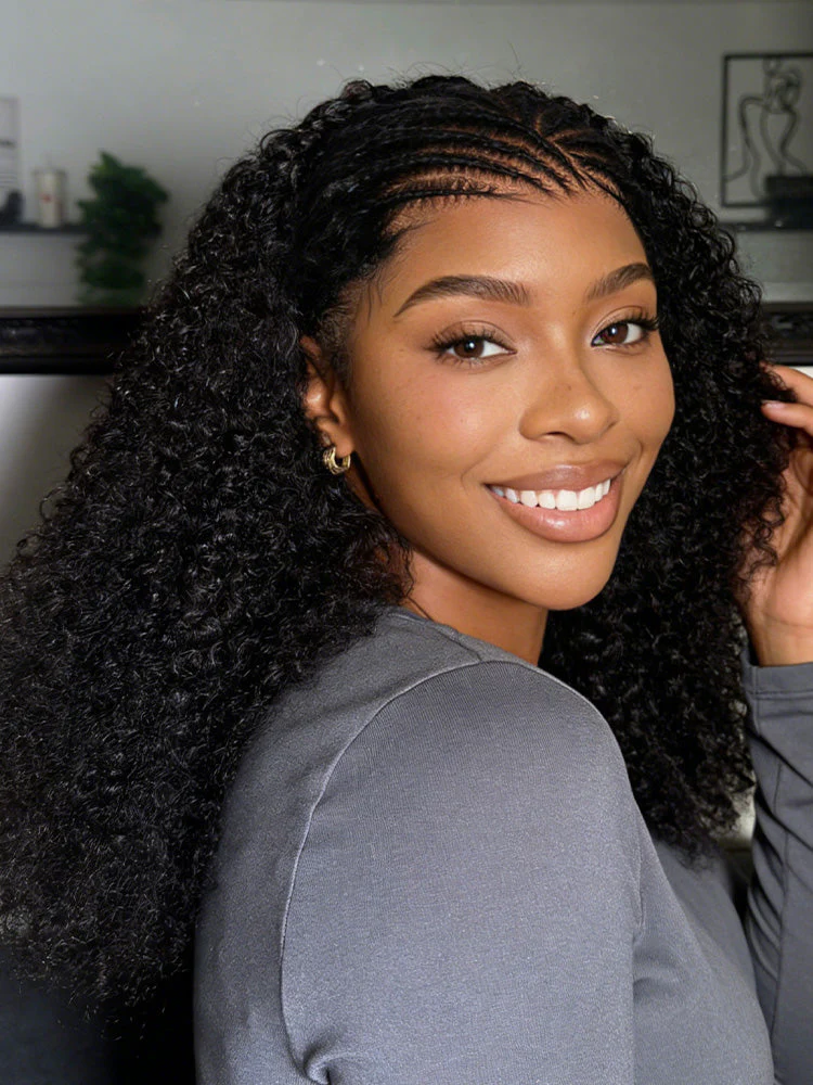 CurlyMe Pre-Braided Afro Kinky Curly 9x6 Pre-Cut Lace Wear Go Glueless Wig With Elastic Draw-string - Image 3
