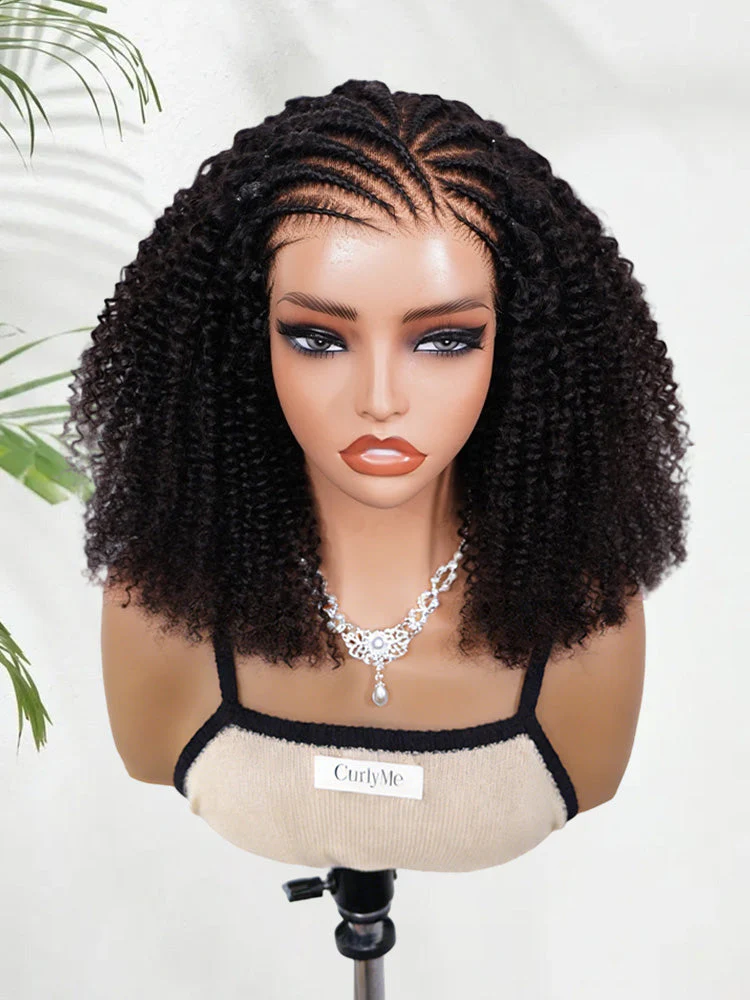 CurlyMe Pre-Braided Afro Kinky Curly 9x6 Pre-Cut Lace Wear Go Glueless Wig With Elastic Draw-string - Image 4