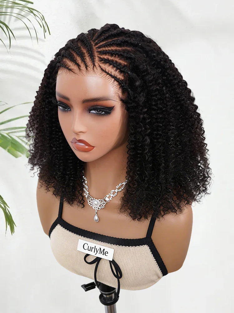 CurlyMe Pre-Braided Afro Kinky Curly 9x6 Pre-Cut Lace Wear Go Glueless Wig With Elastic Draw-string - Image 5