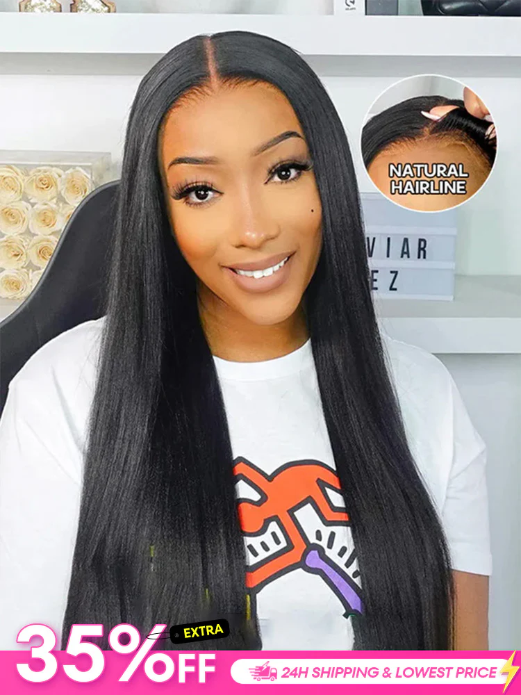 [Clearance Sale]CurlyMe Pre-cut 9x6 Lace M-cap Wear Go Glueless Mini Knots Light Yaki Straight Hair HD Lace Front Wig Pre-plucked