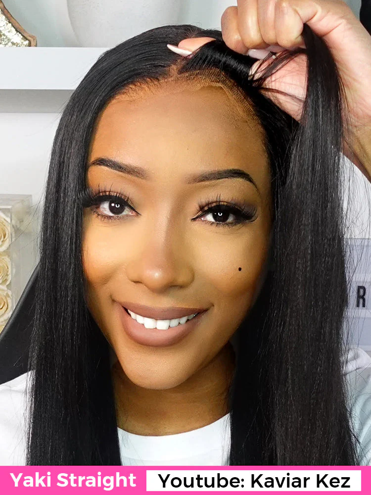 [Clearance Sale]CurlyMe Pre-cut 9x6 Lace M-cap Wear Go Glueless Mini Knots Light Yaki Straight Hair HD Lace Front Wig Pre-plucked - Image 2