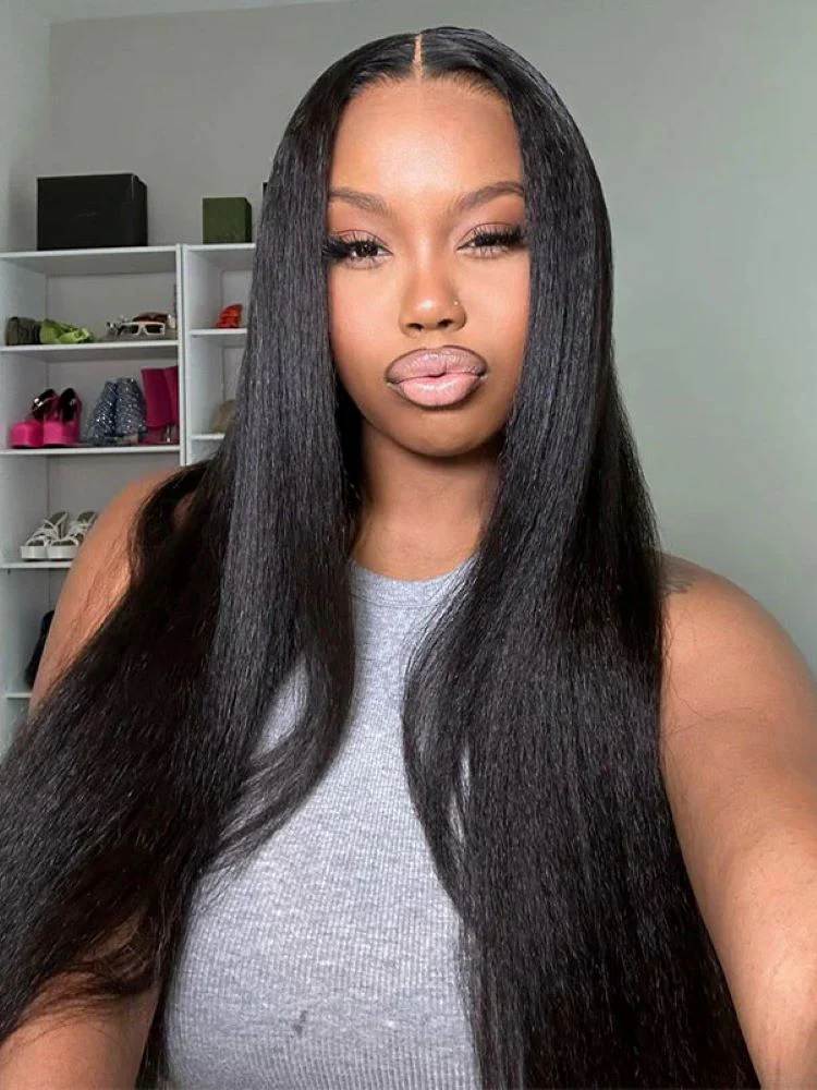 [Clearance Sale]CurlyMe Pre-cut 9x6 Lace M-cap Wear Go Glueless Mini Knots Light Yaki Straight Hair HD Lace Front Wig Pre-plucked - Image 5