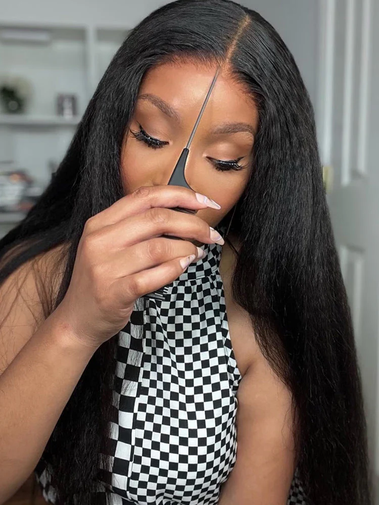 [Clearance Sale]CurlyMe Pre-cut 9x6 Lace M-cap Wear Go Glueless Mini Knots Light Yaki Straight Hair HD Lace Front Wig Pre-plucked - Image 6