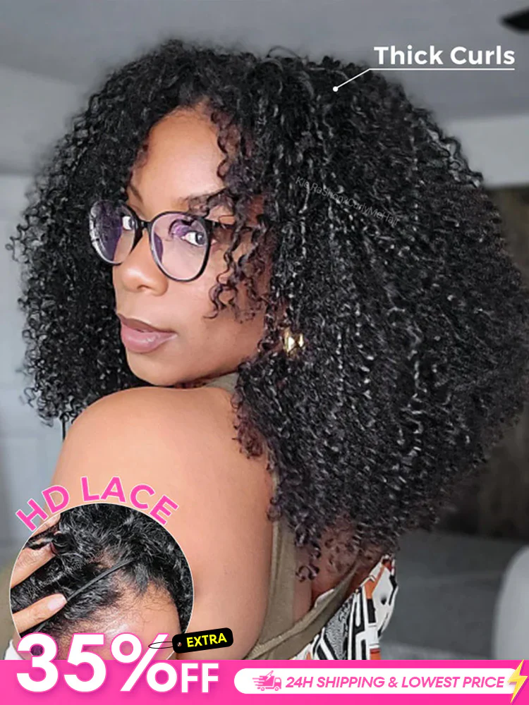 [Clearance Sale] Pre-style Finger Coily 250% Thick Curls Wear Go Glueless Wig Pre-cut HD Lace Wig Pre-plucked
