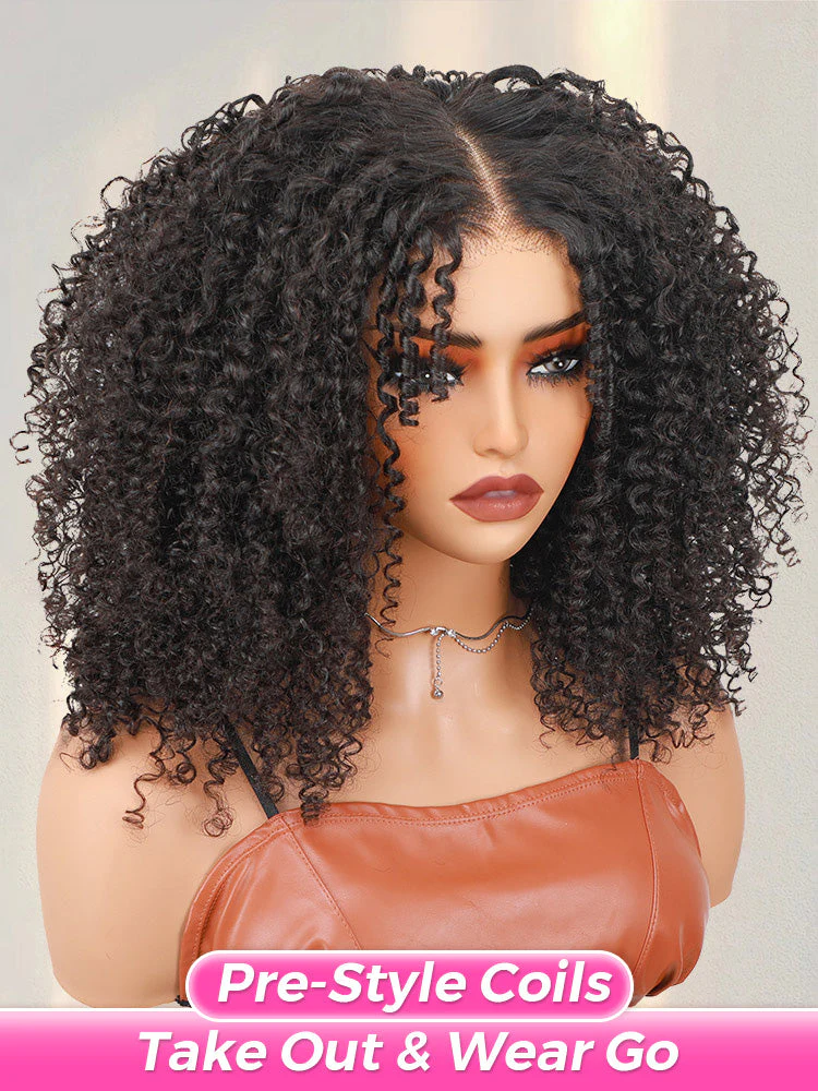 [Clearance Sale] Pre-style Finger Coily 250% Thick Curls Wear Go Glueless Wig Pre-cut HD Lace Wig Pre-plucked - Image 2