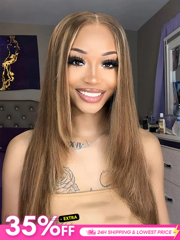 [Clearance Sale] Highlights Ombre Pre Cut HD Lace Wear Go Straight Glueless Wigs Pre Cut Lace Wig