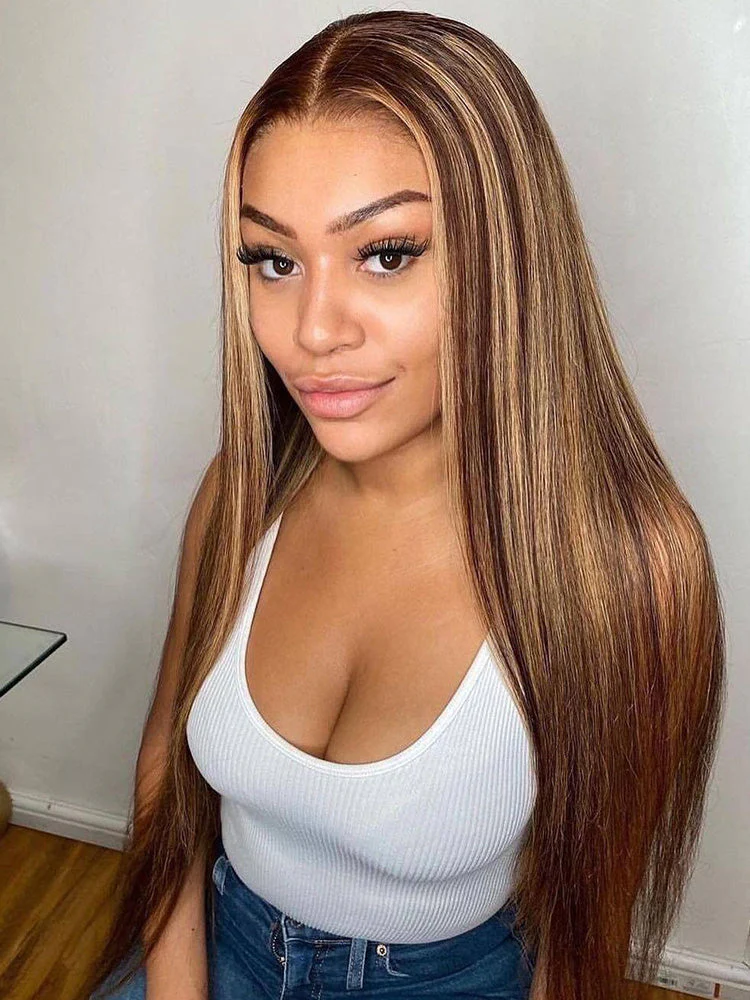 [Clearance Sale] Highlights Ombre Pre Cut HD Lace Wear Go Straight Glueless Wigs Pre Cut Lace Wig - Image 7