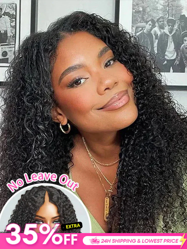 [Clearance Sale] Kinky Curly V Part Wig Human Hair Glueless Wig Pre-plucked