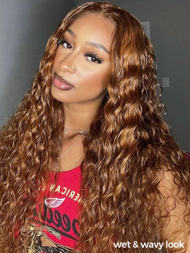 [Clearance Sale] Pre-cut Swiss Lace Water Wave Wear Go Highlights Ombre Hair Glueless Wig - Image 4