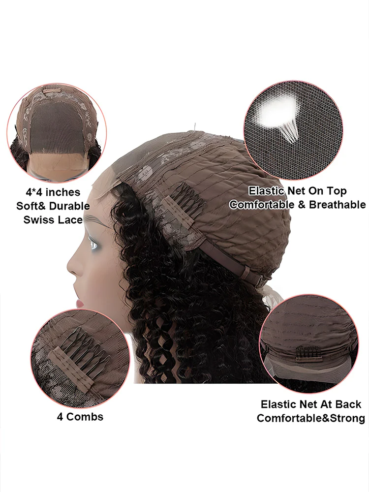 CurlyMe Body Wave Hair Gorgeous 4x4 Lace Closure Wig Pre Plucked Natural Color Curly Hair - Image 9