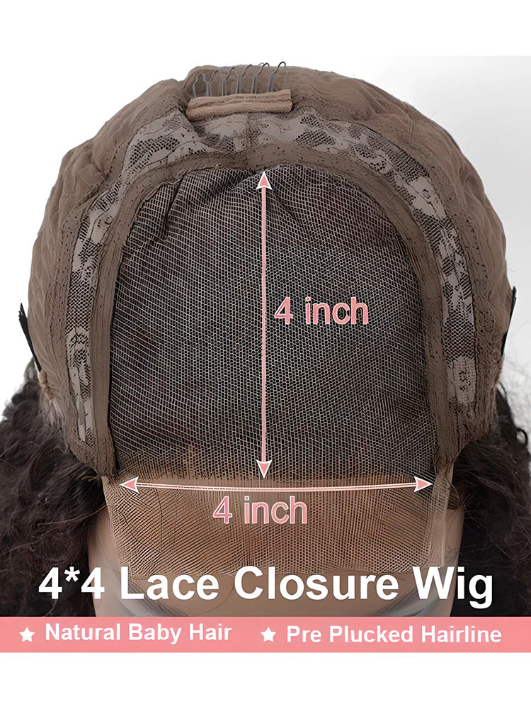 CurlyMe Kinky Curly 4x4 Lace Closure Wigs Pre Plucked Hairline Natural Black Curly Hair - Image 6