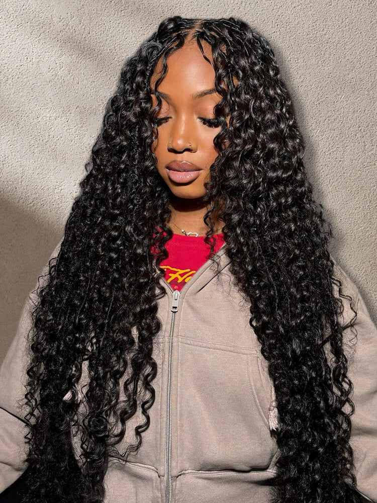 CurlyMe Deep Wave Crochet Human Hair Knotless Boho Braids Pre-Separated Miracle Knots Virgin Human Hair Feather Crochet Hair Extensions