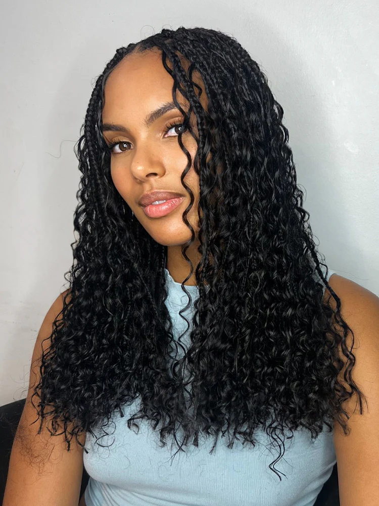 CurlyMe Deep Wave Crochet Human Hair Knotless Boho Braids Pre-Separated Miracle Knots Virgin Human Hair Feather Crochet Hair Extensions - Image 2
