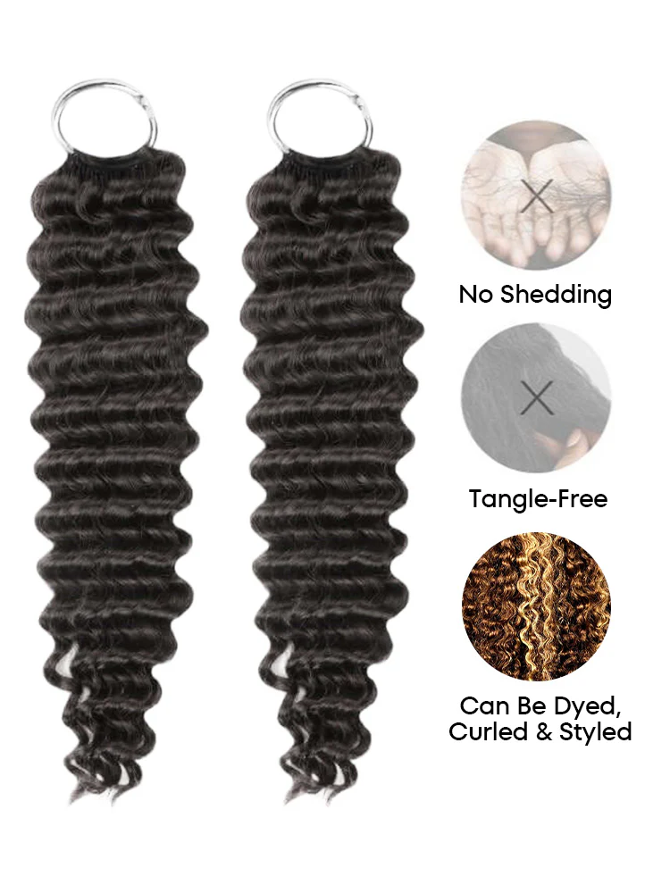 CurlyMe Deep Wave Crochet Human Hair Knotless Boho Braids Pre-Separated Miracle Knots Virgin Human Hair Feather Crochet Hair Extensions - Image 3