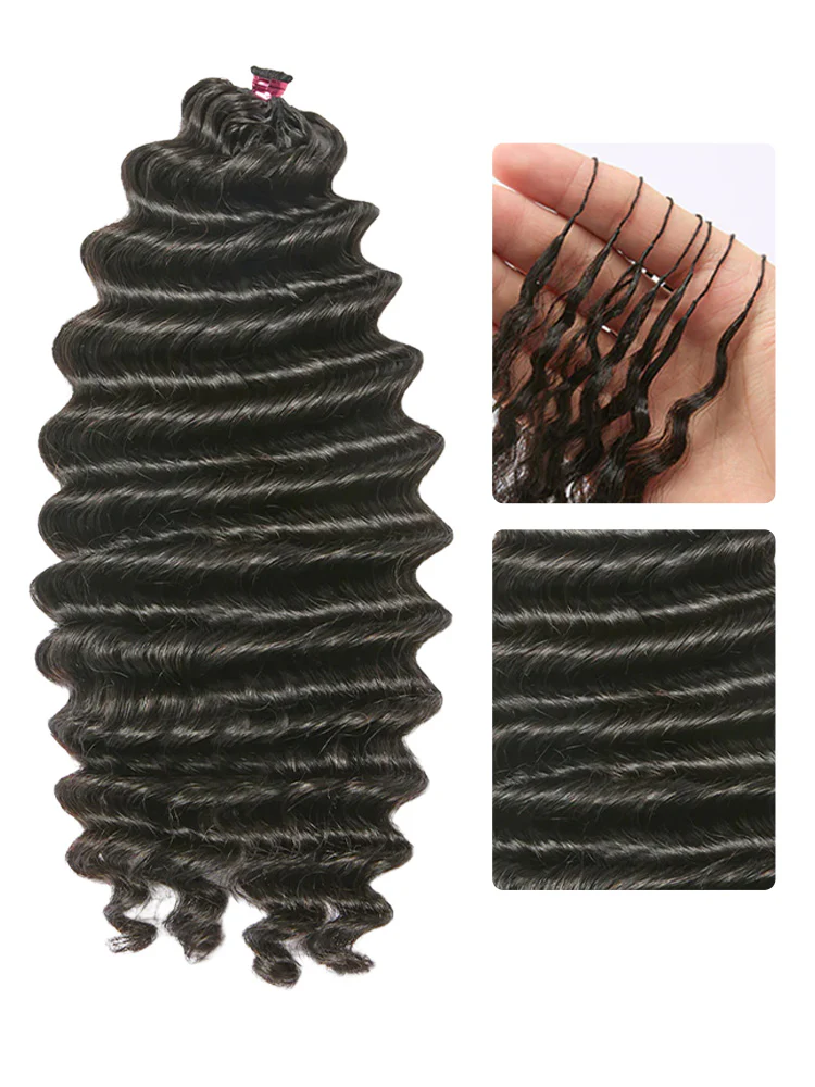 CurlyMe Deep Wave Crochet Human Hair Knotless Boho Braids Pre-Separated Miracle Knots Virgin Human Hair Feather Crochet Hair Extensions - Image 4