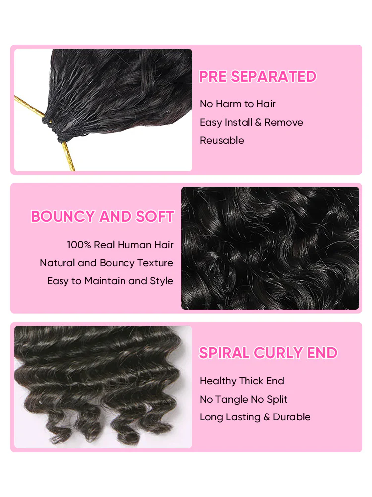 CurlyMe Deep Wave Crochet Human Hair Knotless Boho Braids Pre-Separated Miracle Knots Virgin Human Hair Feather Crochet Hair Extensions - Image 6