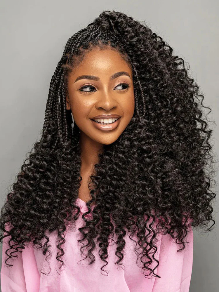 CurlyMe Water Wave Crochet Human Hair Feathers Boho Braids with Miracle Knots Pre Separated 100% Raw Real Hair Extensions - Image 4