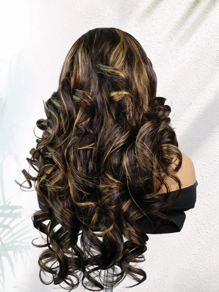 CurlyMe Pre-Styled Butterfly Cut Layered Highlight Brown Balayage 7x5 Lace Straight Human Hair Wear Go Wig - Image 2