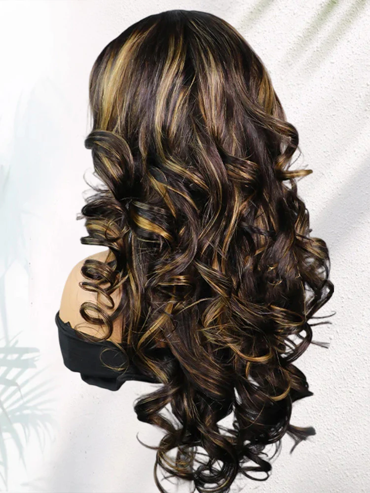 CurlyMe Pre-Styled Butterfly Cut Layered Highlight Brown Balayage 7x5 Lace Straight Human Hair Wear Go Wig - Image 3