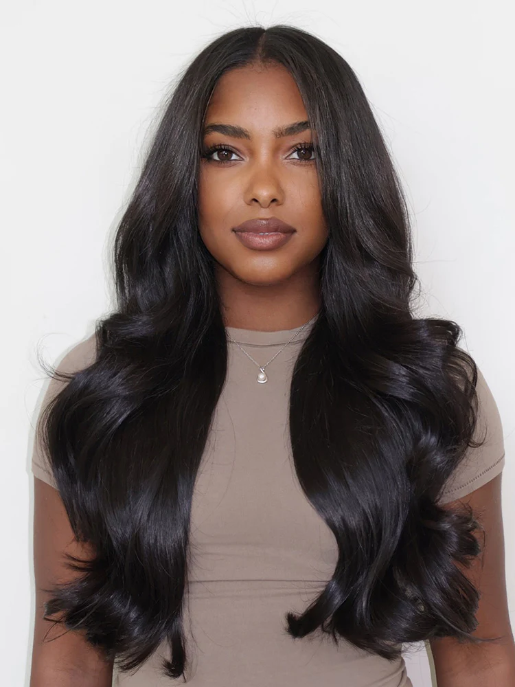 CurlyMe Pre-Styled Butterfly Cut Layered U Part Natural Black Yaki Straight Human Hair Wigs